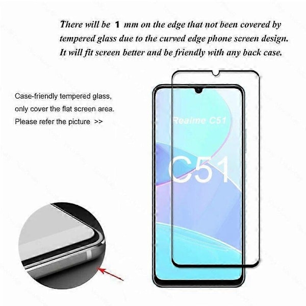för Realme C51 Skärmskydd i Glas Film Glas för Realme C51 Full Lim Lins Kameraskydd-Perfekt