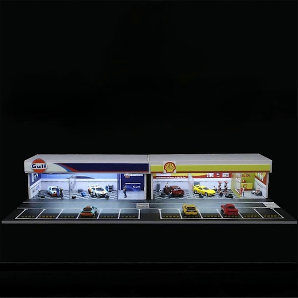 1:64 Parkeringsplats med Belysningssimulering Garage Visningsfodral för Modellbilar Blå-Perfet Yellow