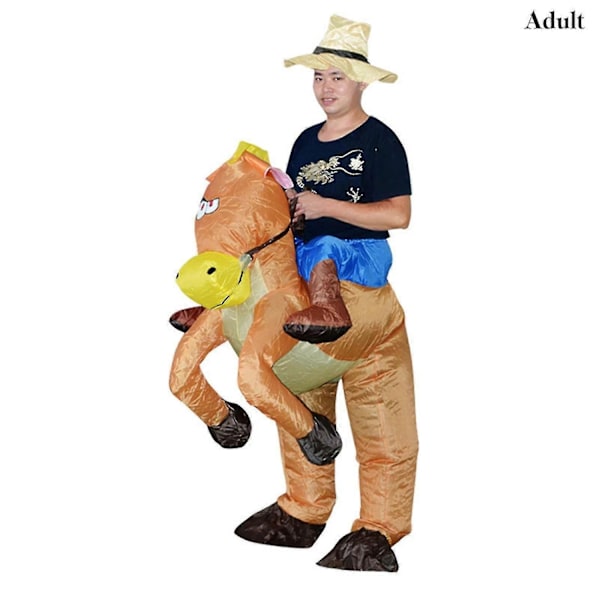 Oppblåsbar hestekostyme Cowboys på hest Kostyme Morsom Nyhet Utkledning Partyantrekk-Perfekt brown