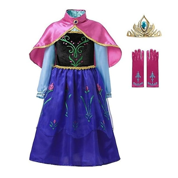 Jentekjole Elsa Kostyme Anna Elsa Kjole Prinsesse for Barn Kjole for Jente Høy Kvalitet Anna Kjole med Kappe Kjole Kostymer Cosplay-Perfekt Anna Dress F 7T-8T