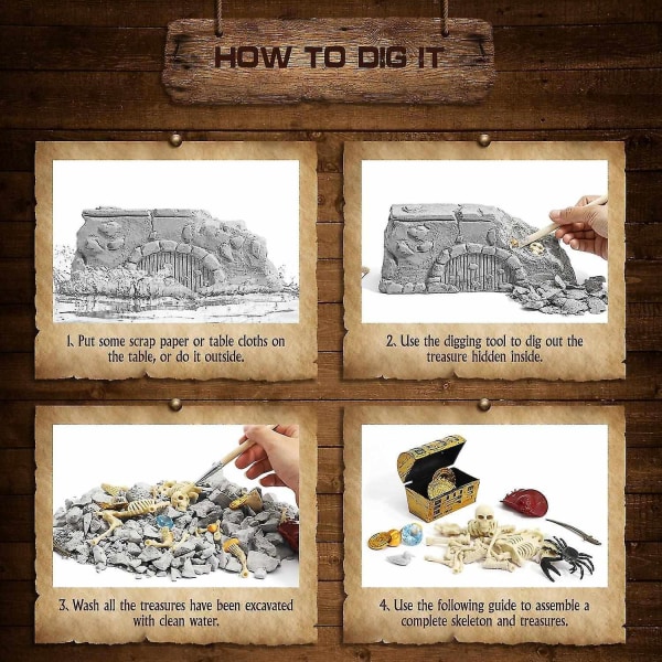 Pirate Treasure Dig Kit Gräv upp Guld Diamond Gem Pirate Skelett Montering Leksaker Arkeologiska Ex - Perfet