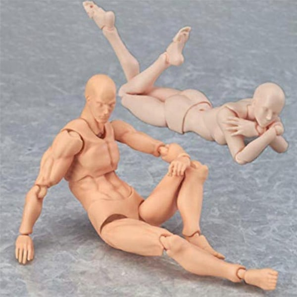 Kroppsdukke, Kunstner Mannequin Tre Mannequin Leddet Mannequin Maleri Figur Mann + Kvinne Sett (Grå) - Perfet