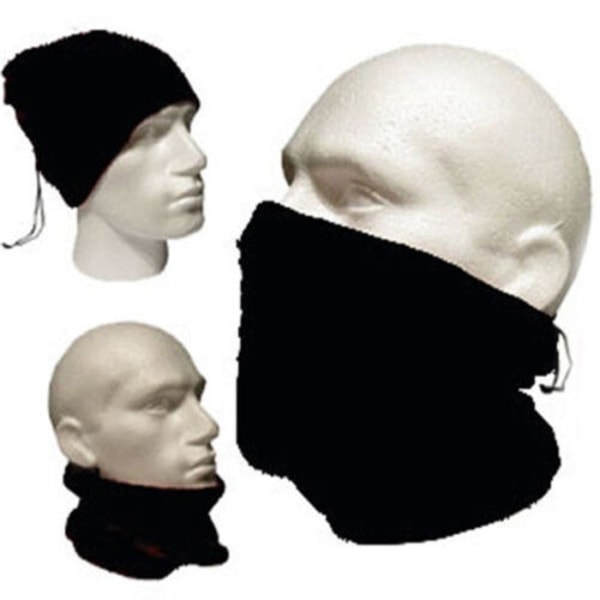 Män Kvinnor Thermal Fleece Halsvärmare Vinter Scarf Beanie Hat - Perfet black