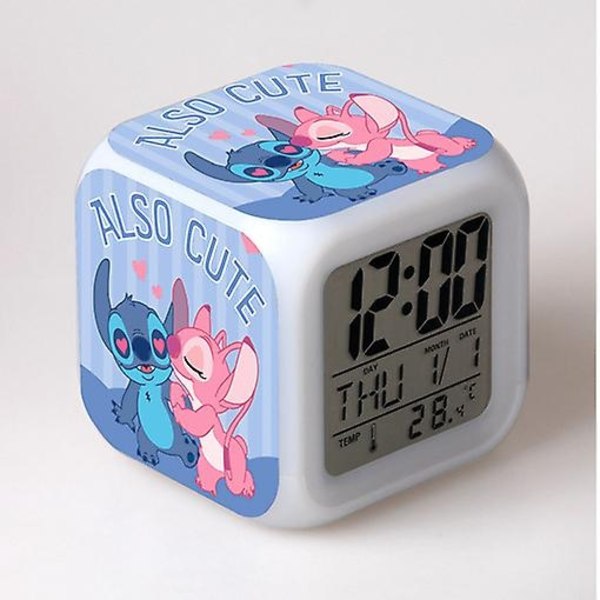 Stitch Anime LED Digital Väckarklocka för Flickor - Söt Storlek, 8cm, 3 tum, 7 Färgbyten, Temperatur, Perfekt för Flickors Sovrum(13)-Perfekt 58