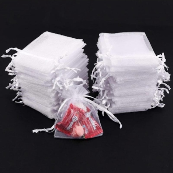 100 Organza poser, 9 x 7cm - Håndsyet - Perfet white