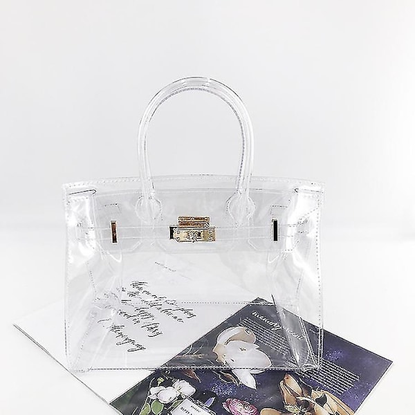 Mode Chiffon PVC Handväska Kvinnor Transparent Plastväska för Arbetsplatsen Vattentät Klar Handväska - Perfekt