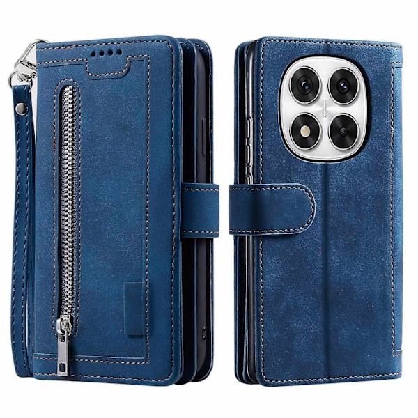 Puhelinkotelo, yhteensopiva Xiaomi Redmi Note 14 Pro 5G 14 Pro 5G Poco X7 5G -mallien kanssa, nahkakansi vetoketjullisella lompakolla - Täydellinen Blue