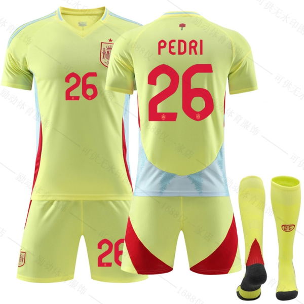 Mub- 2024 Spania Borte Europamesterskap Fotballdrakt 26 PEDRI- Perfet 26 PEDRI XS