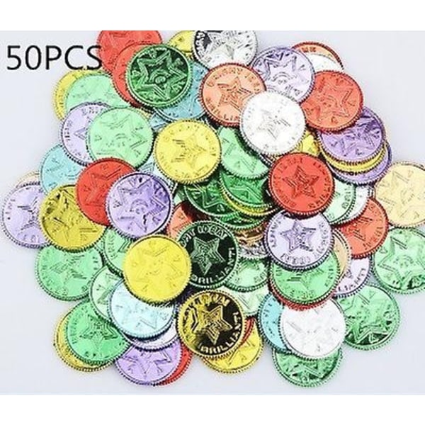 50 st Plastik Bitcoin Guld Skattmynt Kapten Piratfest Piratskattkista Barn Skattkista Mynt Leksak Lekpengar-Perfet Lucky coin 50pcs A