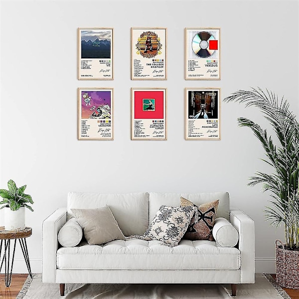 6 kpl/setti Kanye West -albumikansien julisteita, räppärimusiikkia, seinätaidetta, huoneen estetiikkaa, kodin sisustusta, lahjoja, kehystämätön -Perfet