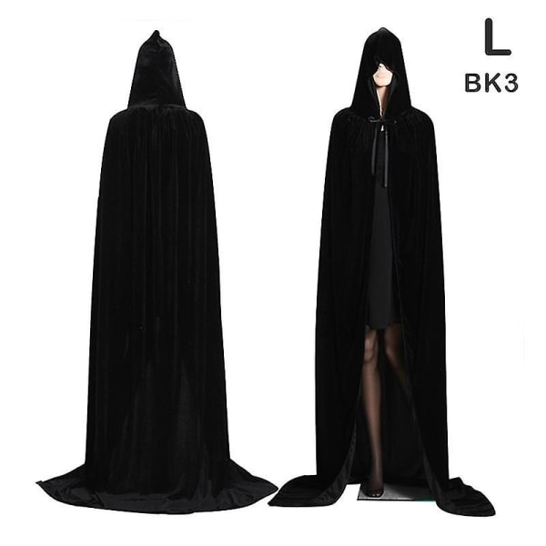 Middelaldersk vampyr fløyel hette kappe lang kappe heksekapper Halloween kostyme - Perfet Black XL