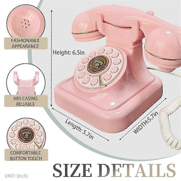 Audio Gästbok Telefon Retro Roterande Stil Antik Audio Gästbok Telefon Meddelande Röstinspelare Vintage Telefon Blå-Perfet Pink