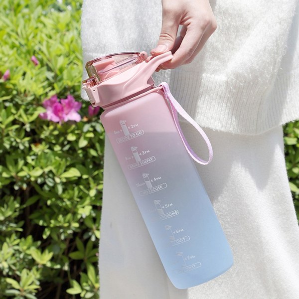 Sports 1000 ml vandflaske med sugerør til udendørs rejser - Perfet Pink