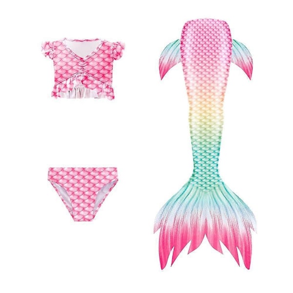 3 st/set Flickor Sjöjungfrusvans Baddräkt Barn Sjöjungfru Ariel Cosplay Kostym Fantasy Strand Bikini Set-Perfekt Pink Vest 110cm