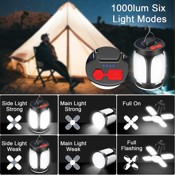 Solar Camping Lampa USB Uppladdningsbar hopfällbar tältlampa för fiskenödsituation - Perfet