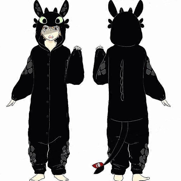 Ny Sådan Træner Du Din Drage Nat Fury Tandløs Cosplay Kostumer Pyjamas Badekåbe Kvinder Mænd Nattøj Varm Tyk Jumpsuits-Perfekt A XL