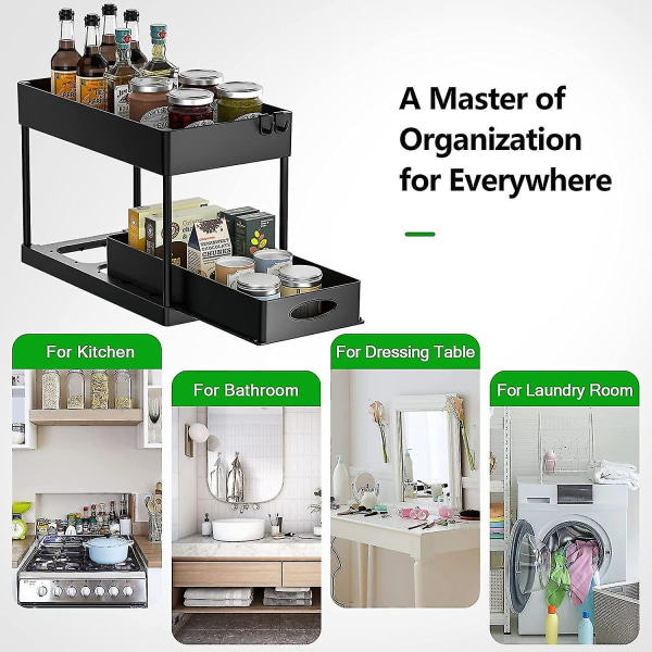 2-lags underorganiser med glidende opbevaringsskuffe, badeværelse køkkenorganiser - Perfet