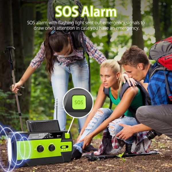 4000mAh vevradio med solcellsficklampa och power - Perfet green