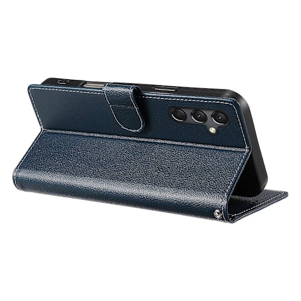Yhteensopiva Samsung Galaxy A24 4G (162,1 x 77,6 x 8,3 mm) -puhelimen kanssa, nahkainen suojakotelo, jossa lukko, lompakko ja jalusta - Perfet Dark Blue