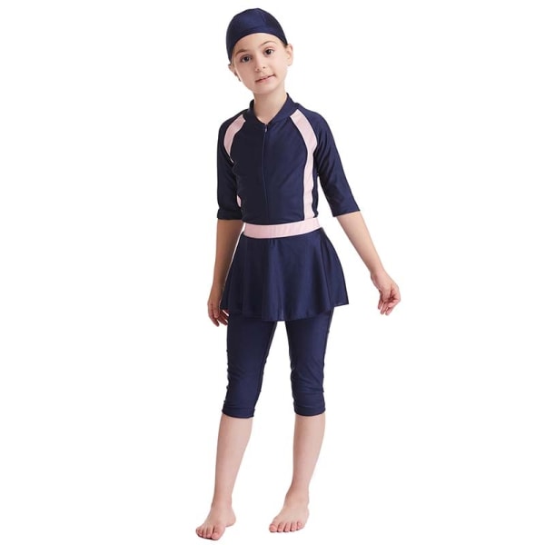 Jenter Badetøy Barn Badetøy Modest Burkini Set Swimming Beach - Perfet Dark Cyan 110