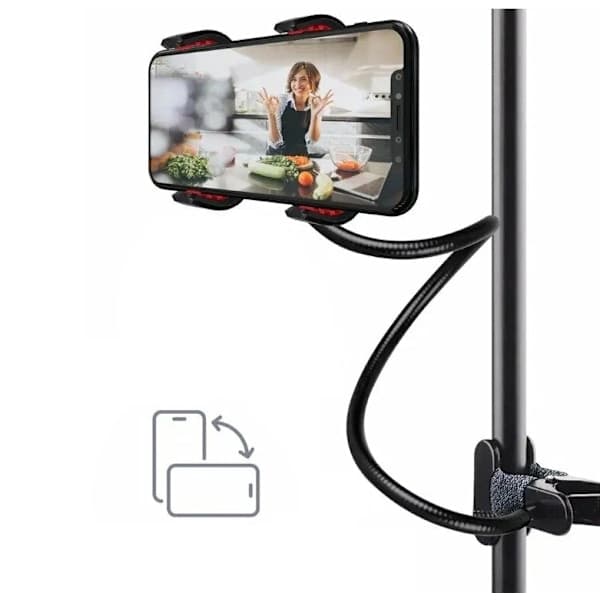 2-pak telefonholdere - Fleksibel holder med klips, passer til telefoner, sort 0 0