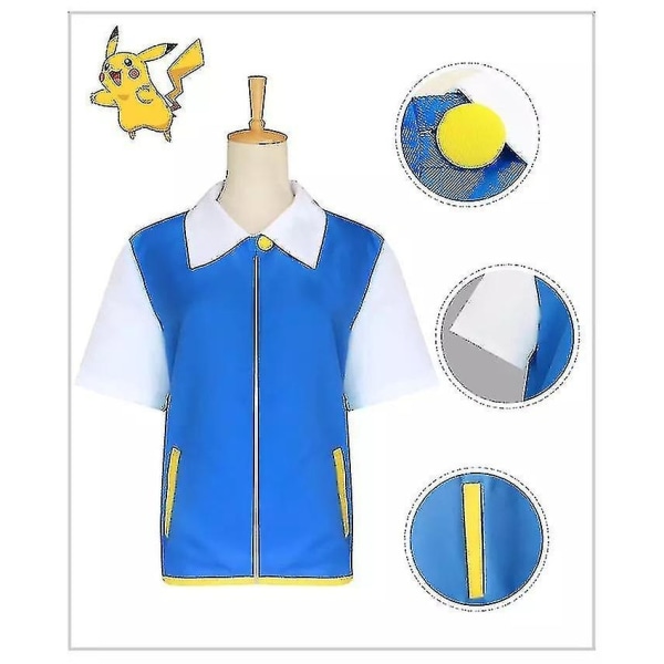 Ash Ketchum Kostume Frakke Hat Handsker Poke Ball Anime Halloween kostumer - Perfet Blue coat