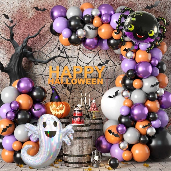 Halloween Balloon Arch Kit - Hämähäkki, haamu, lepakkotarrat - violetti - täydellinen