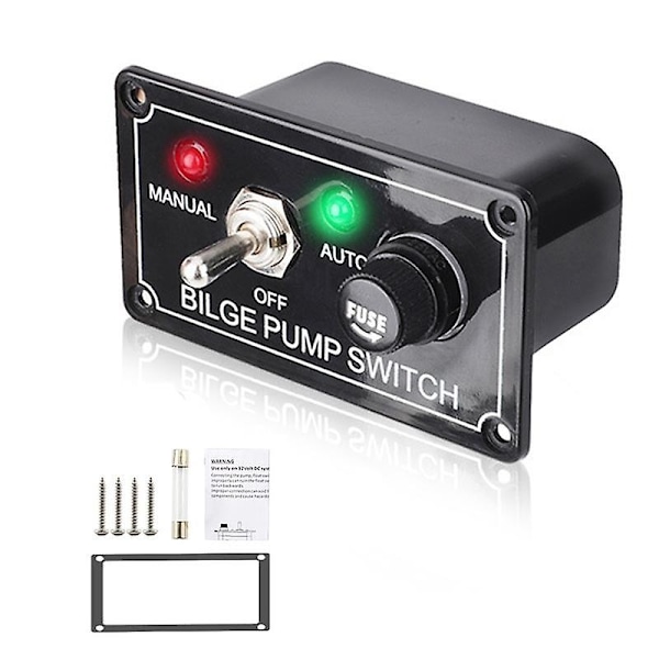 DC 12V Sikret Marine Bilgepumpe Kontaktspanel med LED-indikatorlys Manuel/Fra/Auto 3-vejs Toggle S-Perfet