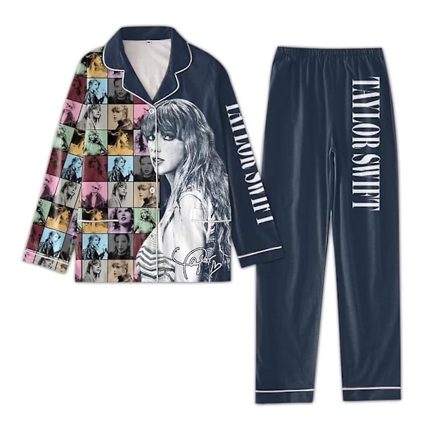 Damer Taylor Swiftie Pyjamasæt Sjove Pyjamas Langærmet Knappet Skjorte Top og Bukser Nattøj Loungewear Pjs Fans Gave-Perfet E XL