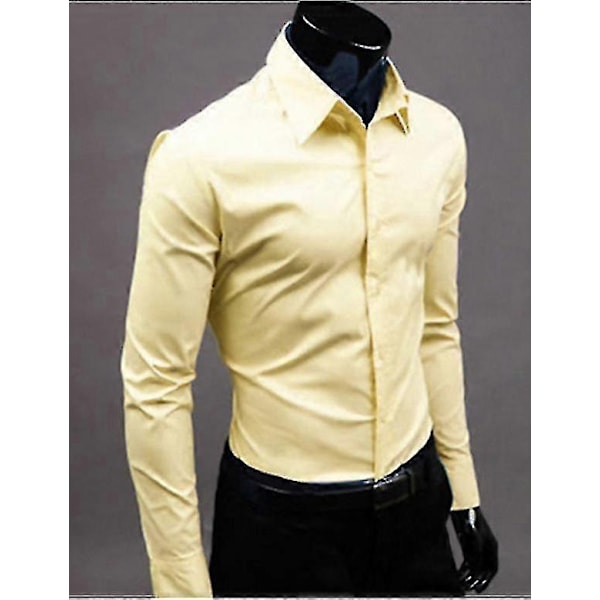 Lyxiga Skjortor Herr Casual Krage Formell Slim Fit Skjortor Toppar-Perfet Light yellow XL