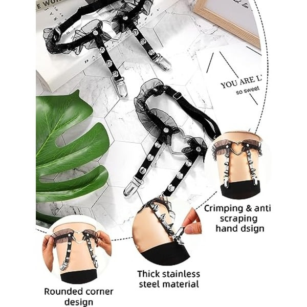 Galaxy 2 delar, justerbar hjärtformad benstomme för kvinnor Spets Hjärta Lårring Strumpeband (svart) - Perfet