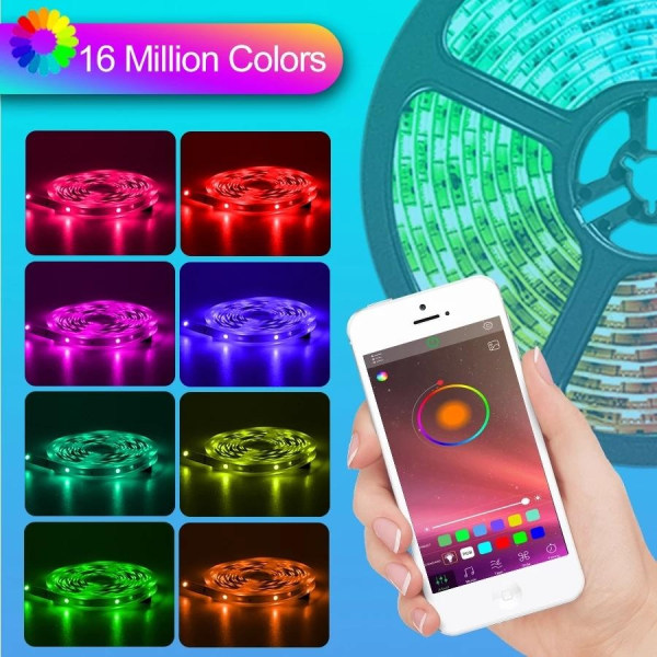Fleksibel 5m RGB LED strip / Lyssløjfe / LED-Strip Bluetooth APP - Perfet multicolor