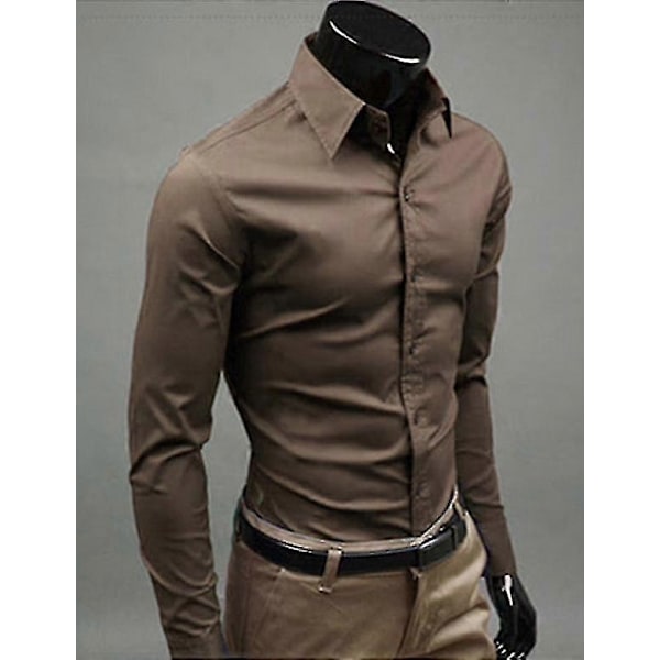 Luksuriøse Skjorter for Menn, Casual, Krage, Formelle, Slim Fit, Topper - Perfekt Brown 2XL