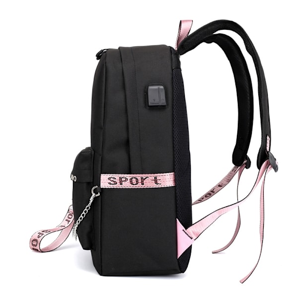 Middle School Student Rygsæk, Bts College Casual Bag Sidekonfiguration USB-interface og hovedtelefonstik. (sort 1)- Perfet