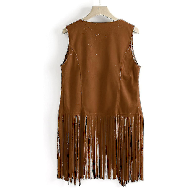 70-tals Toppar Kompatibla Kvinna Cowgirl Skjorta Disco Fringe Väst Jacka-Perfekt Khaki XL