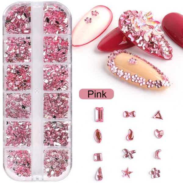 12 Grid Box Multi Värikäs Hotfix Nail art - Perfet Pink