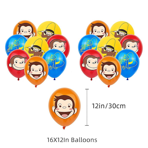 Curious George Temafest Dekoration Tilbehør Banner Balloner Kit Kage Cupcake Toppers Sæt-Perfet