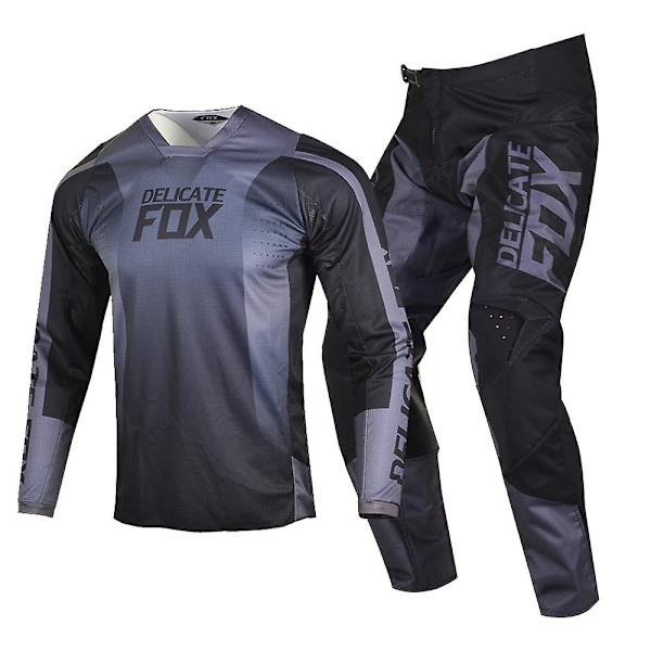 Delicate Fox 180 360 Jersey Bukser Utstyrsett MX Combo Motocross Bmx Dirt Bike Antrekk ATV UTV Sykkel Dress Enduro Sett for Menn - Perfekt Black Grey Pant 34 Jersey L