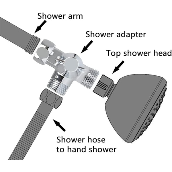 Vattenavledningsventil, G1/2" avledningsventil, trevägsvattenavledare, T-formad adapter av mässing Avledare för toalett, bidé, dusch, kök (silver)