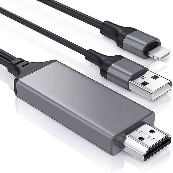 [apple Mfi Certified] Lightning till HDMI-kabeladapter kompatibel med Iphone, 1080p Digital Sync Display Audio Video Adapter med - Perfet Black