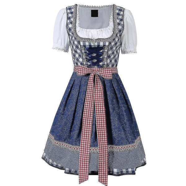 Dirndl Klänning tysk Oktoberfest bayersk öl Wench Kostym Maid Festival Party ZX - Perfet Navy L