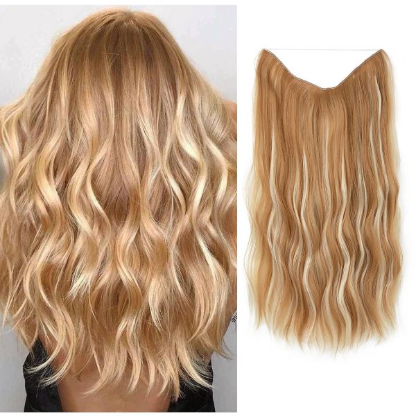 Halo Hair Extensions Usynlig tråd Bølget krøllete lange syntetiske hårstykker for kvinner Justerbart pannebånd - Perfet 26H613 24 inch