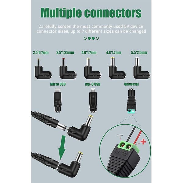 Universal 5V USB-ledning, USB til DC-kabel med 8 typer stik til Android-telefoner, , Bank, legetøj - Perfekt