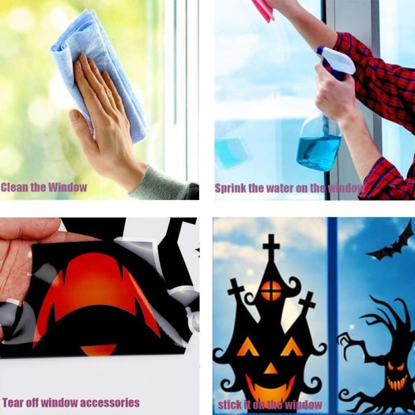 Halloween Window Clings Stickers - 7 ark flagermus og edderkopper