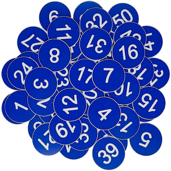 Nummererte merkelapper - Graverte nummererte merkelapper, ID-merkelapper, nøkkelmerkelapper uten hull - Perfekt 1-50 Blue