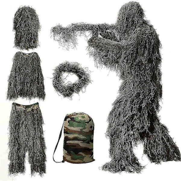 In 1 Ghillie Suit, 3D Camouflage Jagttøj, Inkluderer Jakke, Bukser, Hætte, Håndtaske - Perfekt Green 1.6m