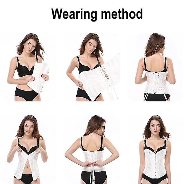 Naisten pitsillä kiinnitettävä luu-overbust-korsetti bustier alusvaatteet body shaper top prinsessakorsetti - Valkoinen Valkoinen-xs-Perfet White -l