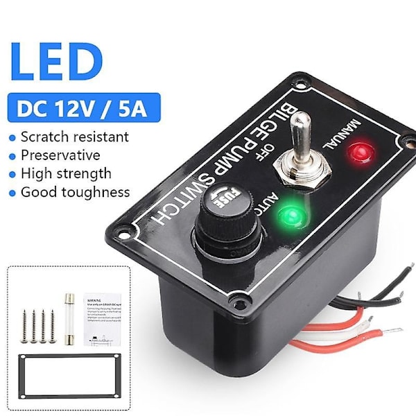 DC 12V Sikret Marine Bilgepumpe Kontaktspanel med LED-indikatorlys Manuel/Fra/Auto 3-vejs Toggle S-Perfet