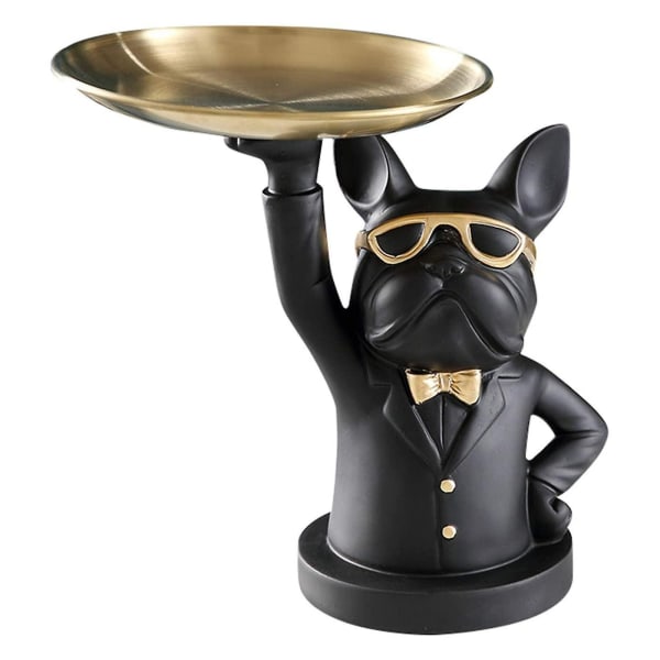 svart bulldog med upphöjd bricka - staty - Perfet