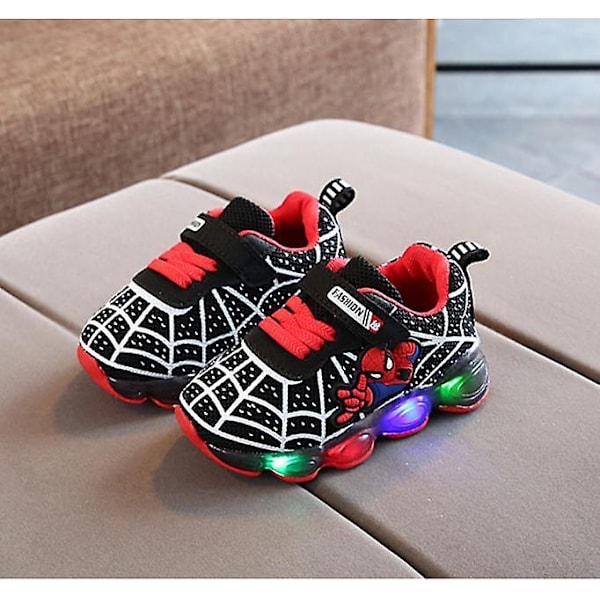 Barnens Sportskor Spiderman Ljusa Sneakers Barn Led Luminous Skor för Pojkar-Perfekt Black 25